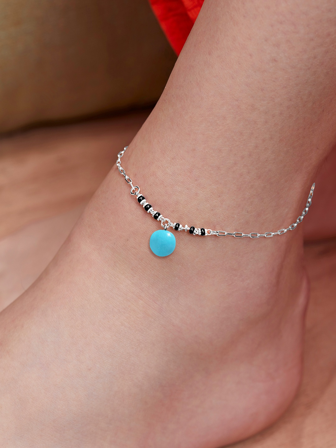 

MINUTIAE Silver-Plated Artificial Stones and Beads Anklet