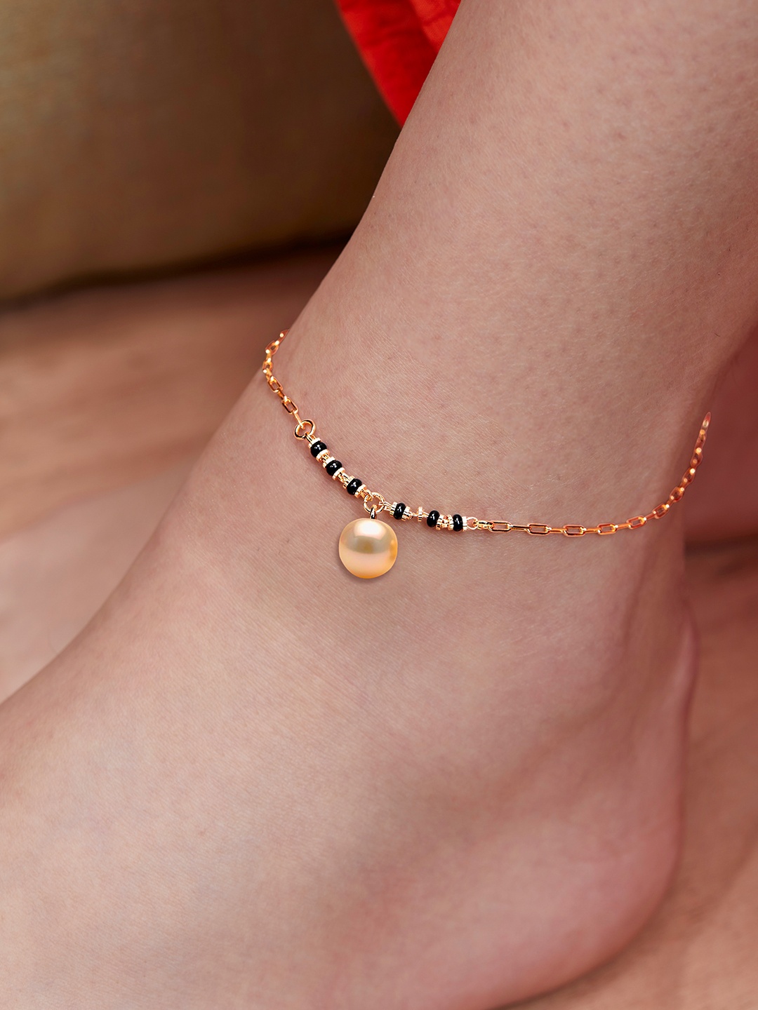 

MINUTIAE Gold-Plated Artificial Stones Studded Beads Beaded Anklet