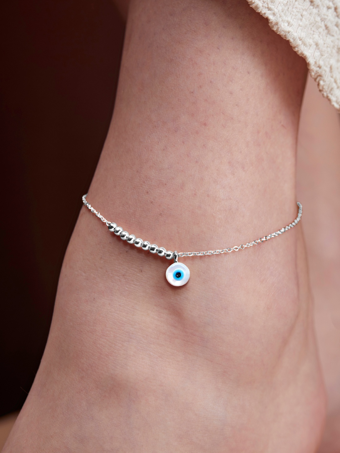 

MINUTIAE Silver-Plated Crystals Studded Anklet