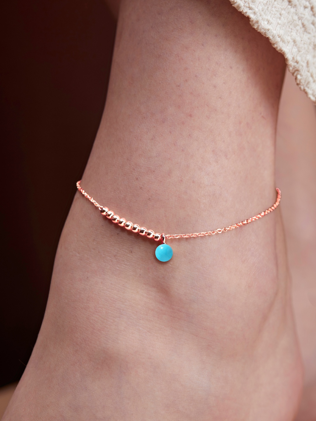 

MINUTIAE Rose Gold-Plated Artificial Stones and Beads Anklet