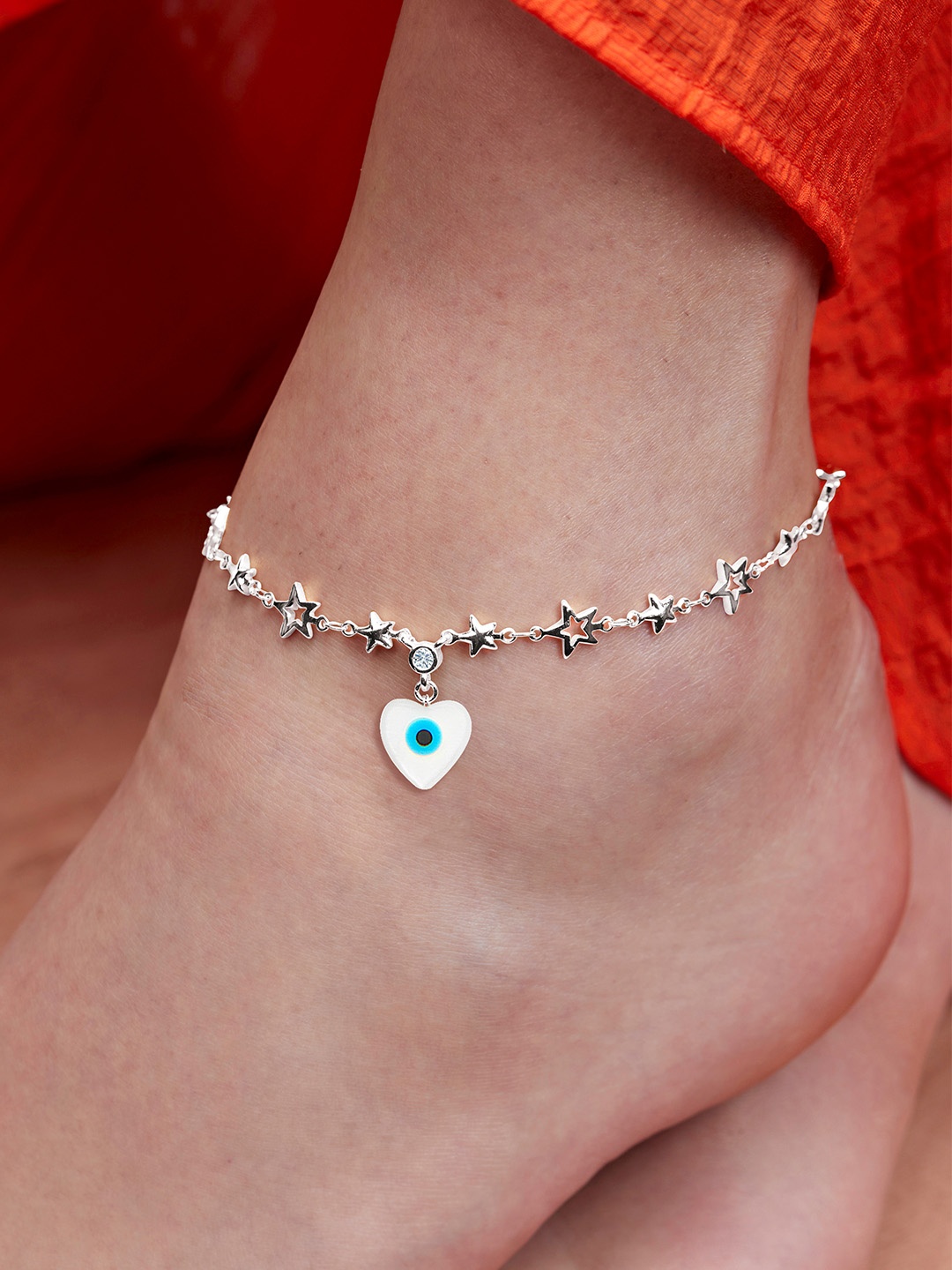 

MINUTIAE Silver-Plated Crystals Studded Anklet