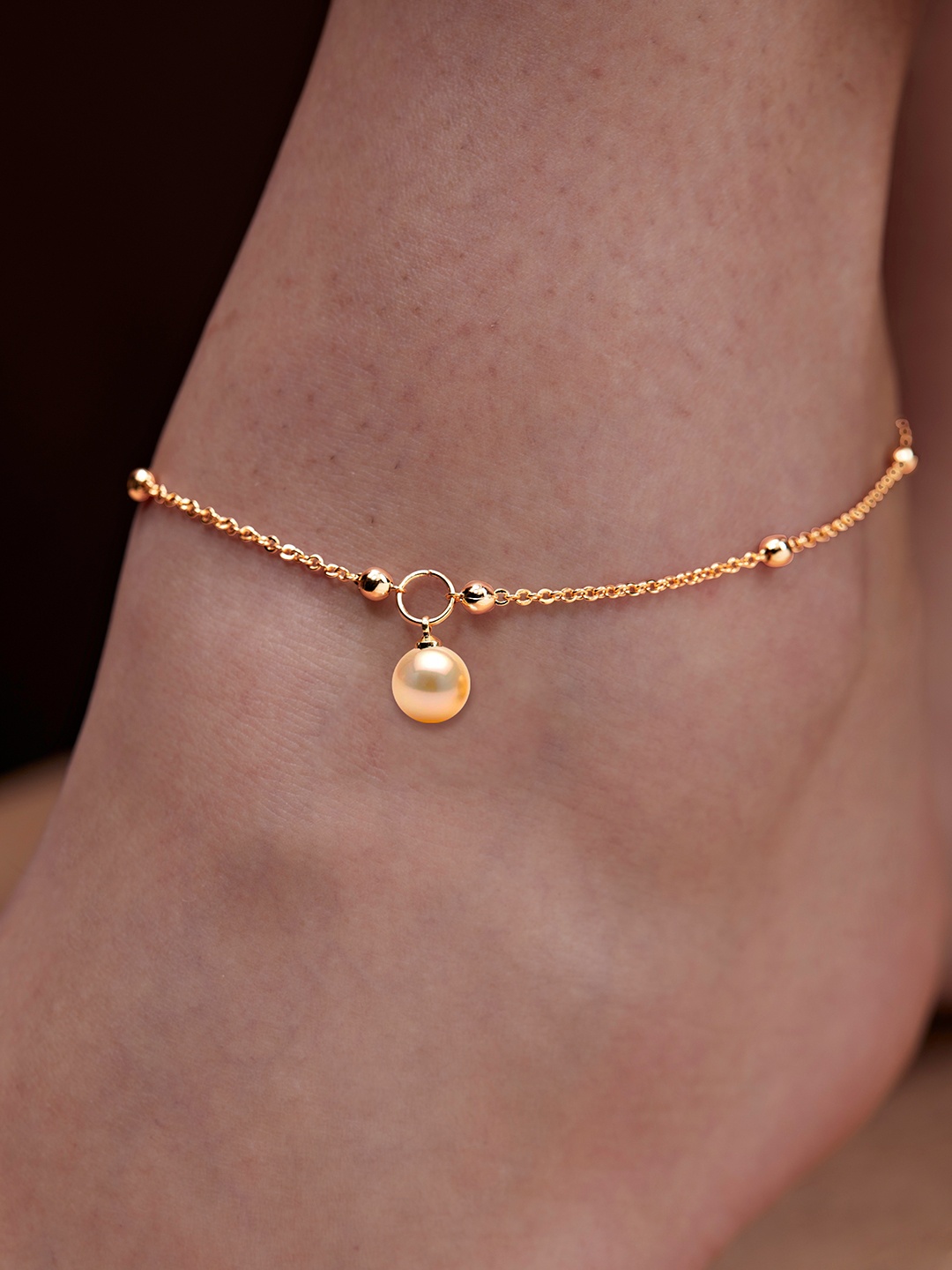 

MINUTIAE Gold-Plated Artificial Stones Studded Beads Beaded Anklet