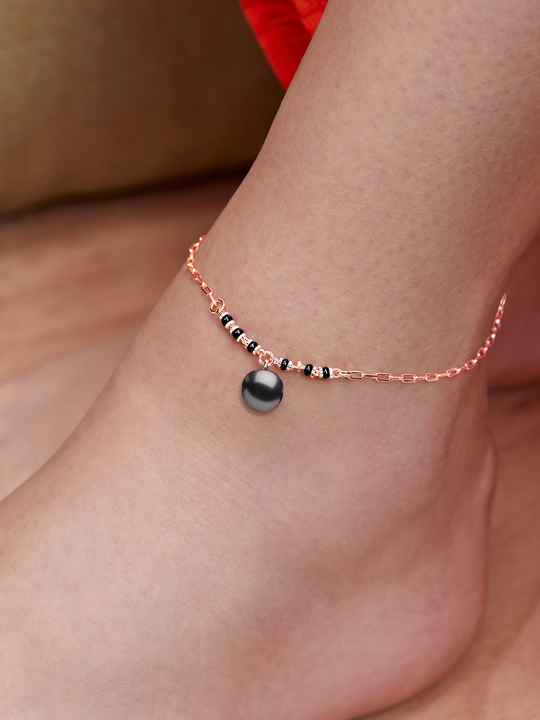 

MINUTIAE Rose Gold Plated Artificial Stones and Beads Anklet