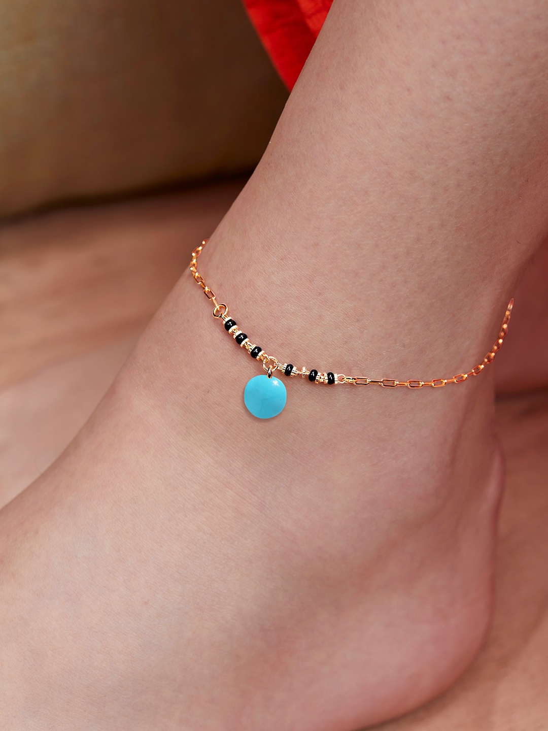 

MINUTIAE Gold-Plated Artificial Stones and Beads Anklet