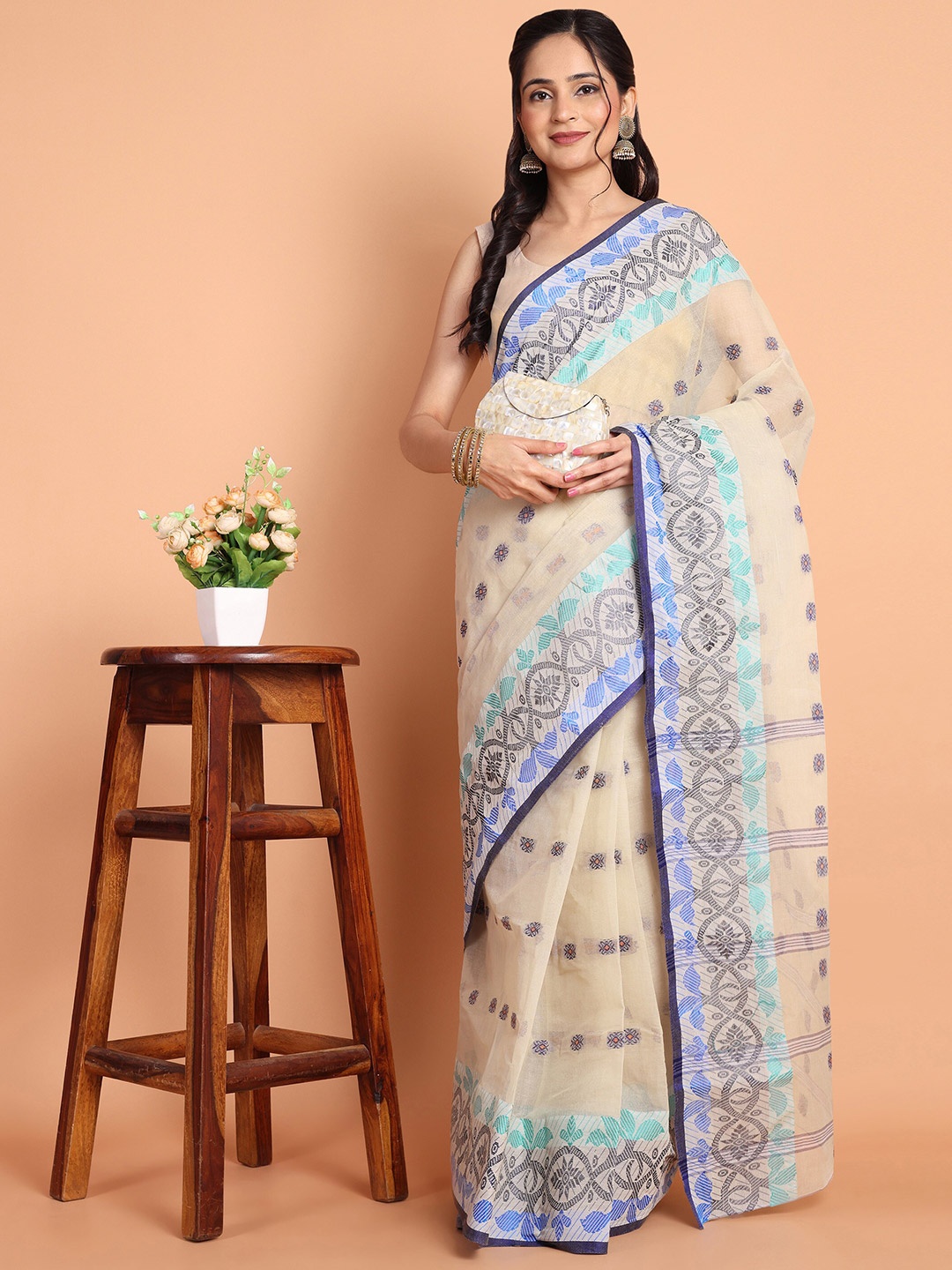 

TANTLOOM Ethnic Motifs Pure Cotton Saree, Grey