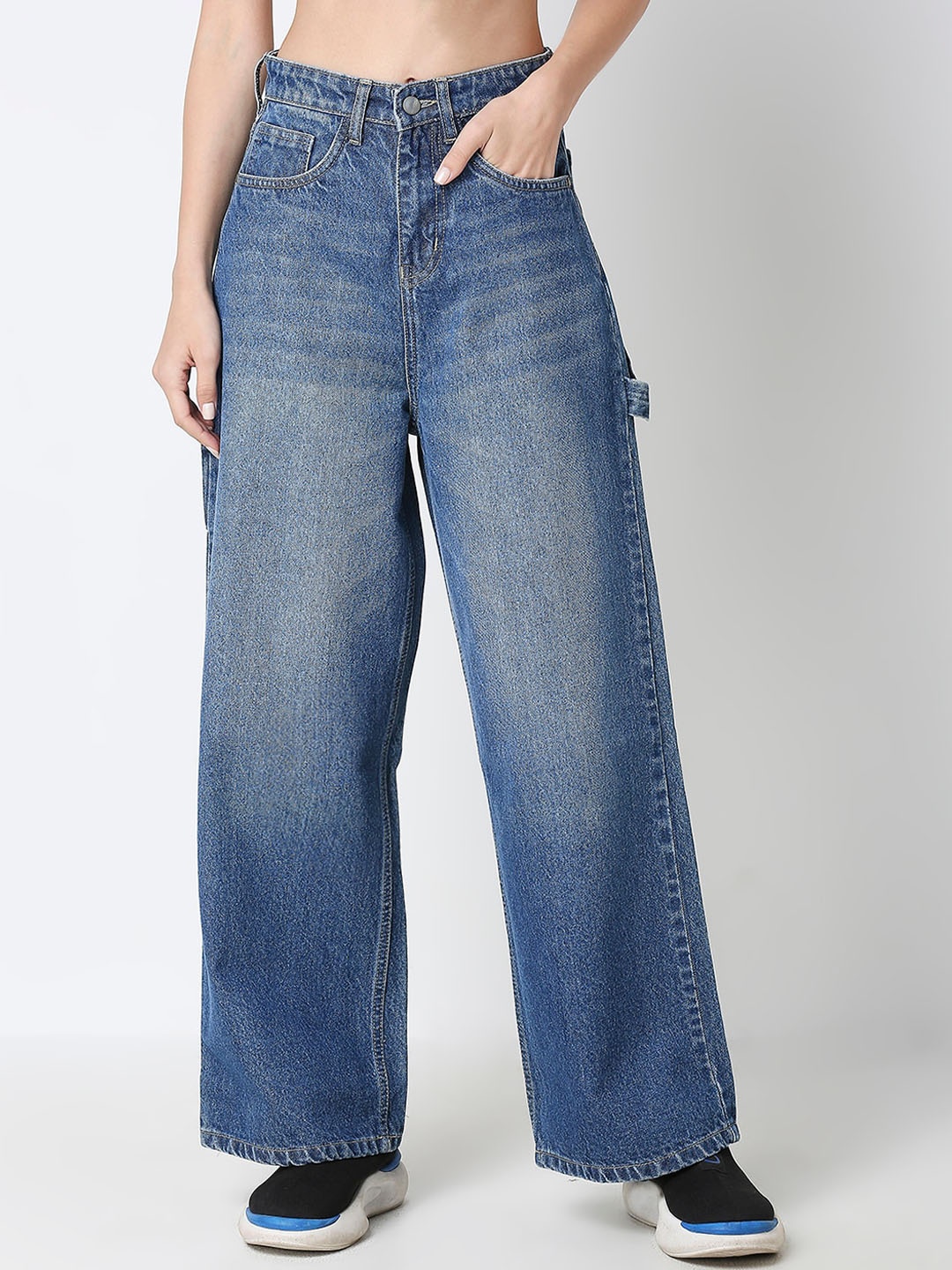 

HJ HASASI Women Wide Leg High-Rise Heavy Fade Jeans, Blue