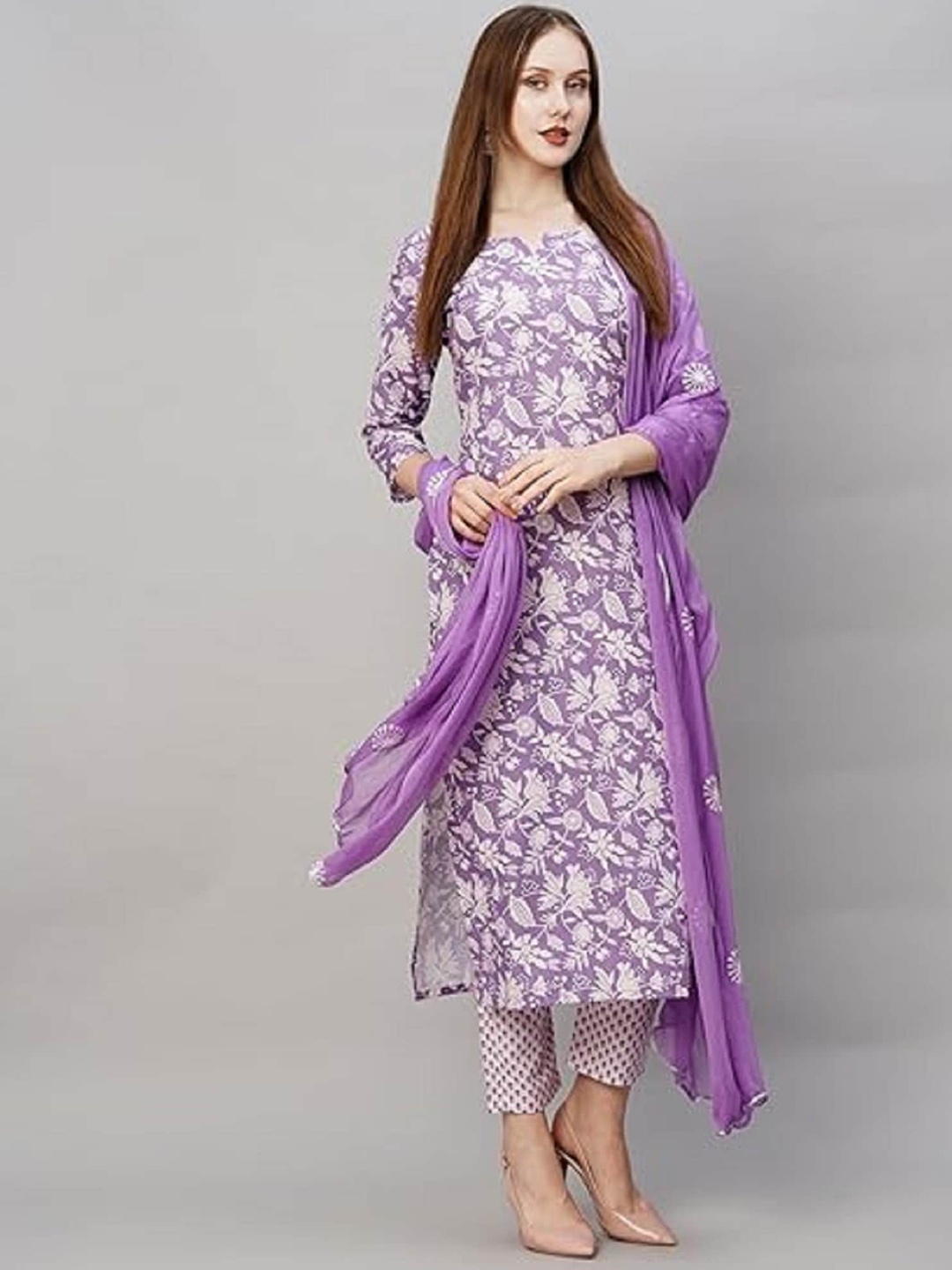 

ANUTTARA FASHIONS Women Floral Printed Regular Kurta with Trousers & With Dupatta, Pink
