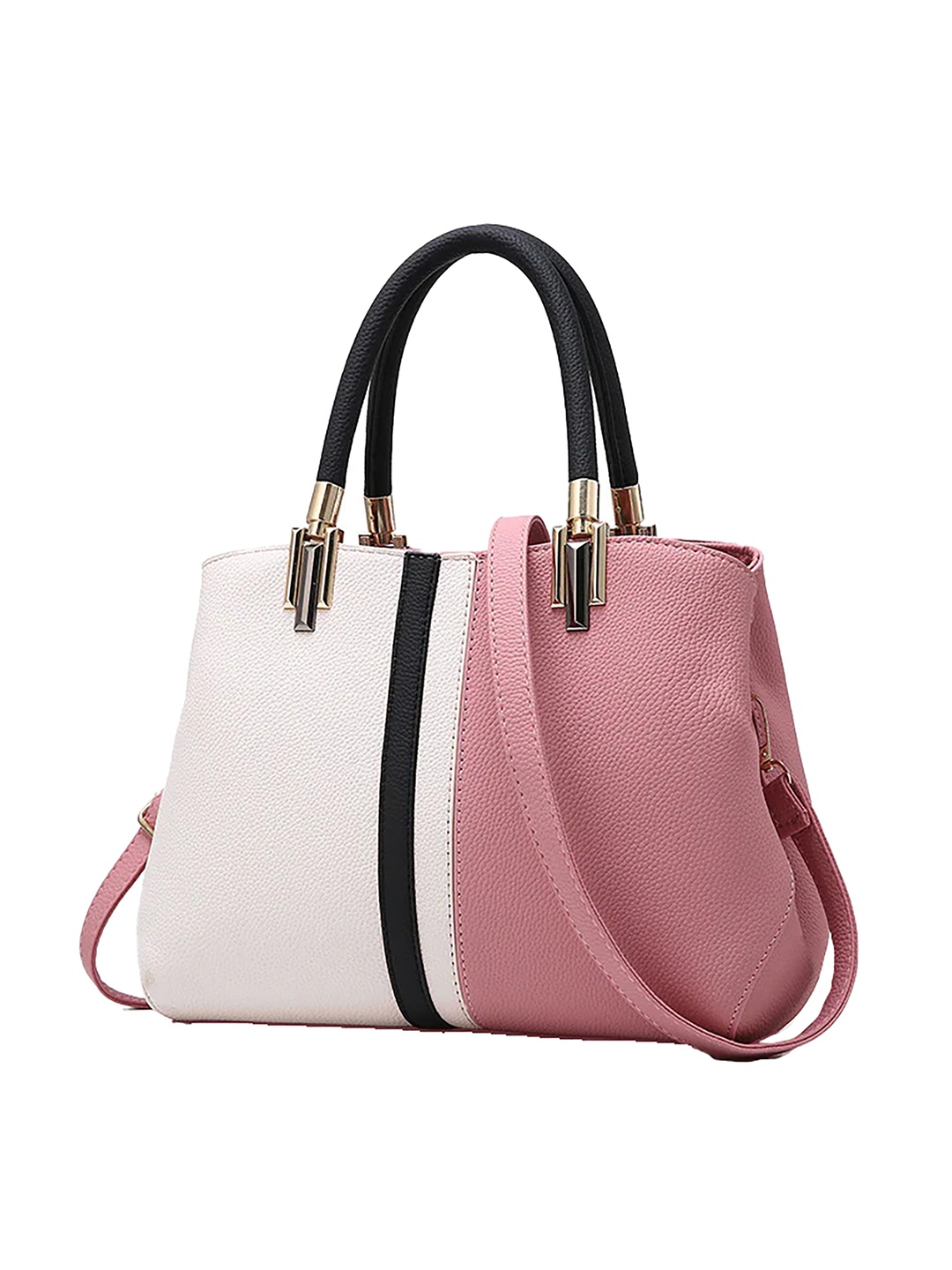 

SYGA Colourblocked Leather Structured Handheld Bag, Pink