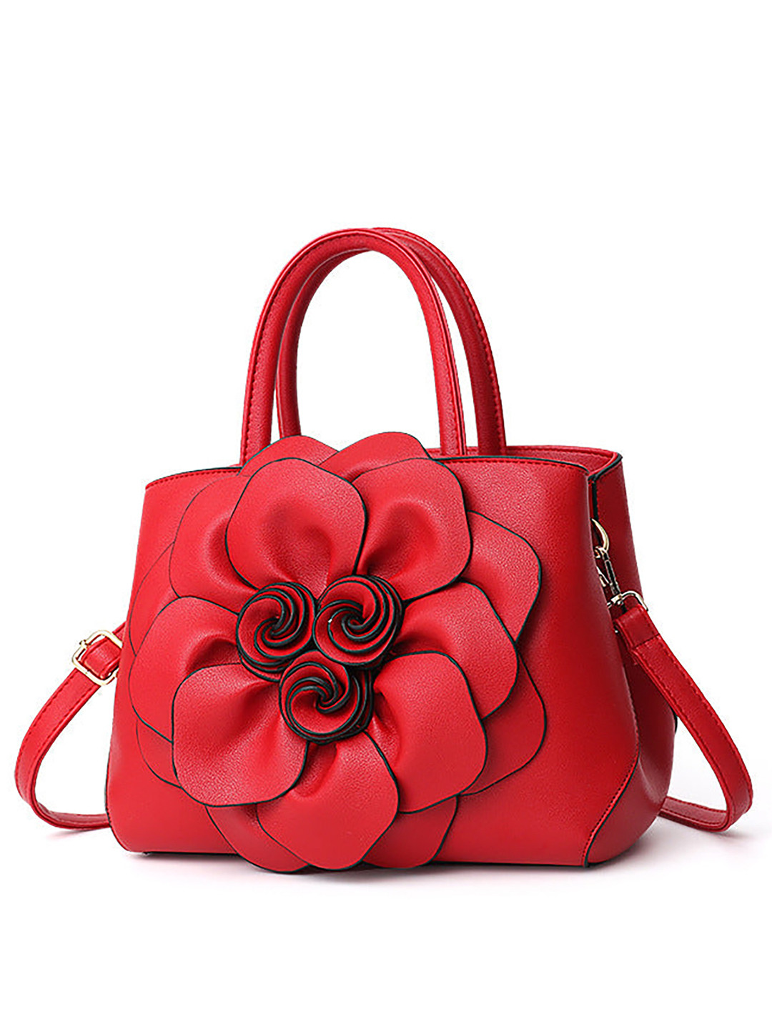 

SYGA Leather Structured Handheld Bag with Aplique, Red