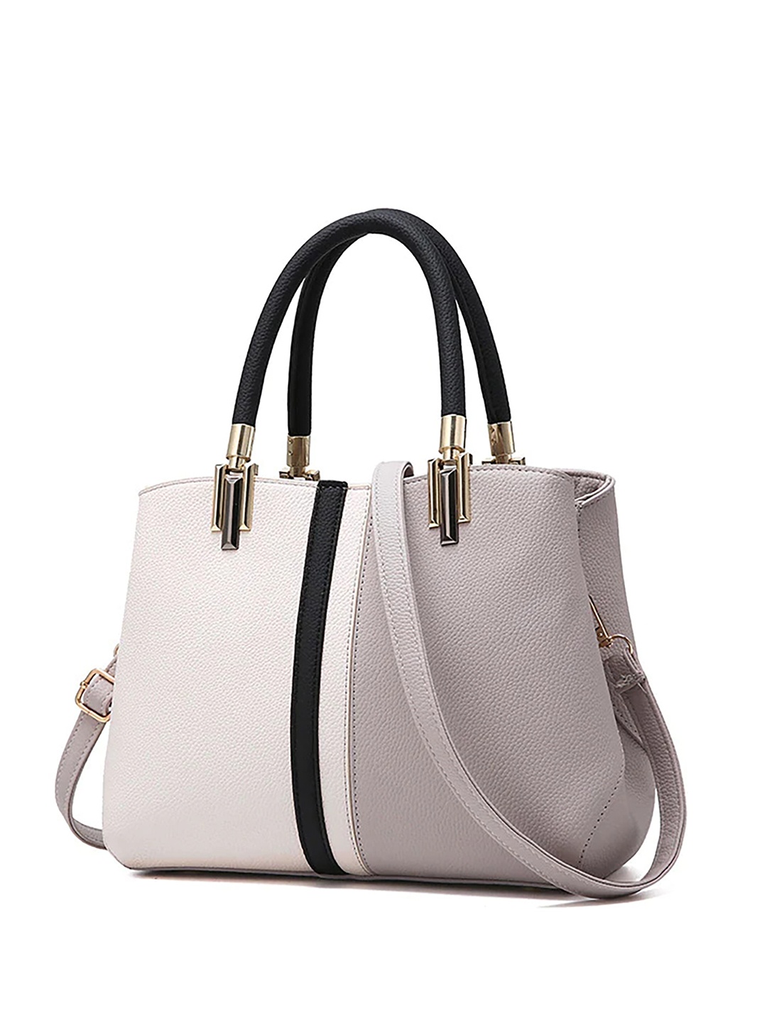 

SYGA Colourblocked Leather Structured Handheld Bag, Grey