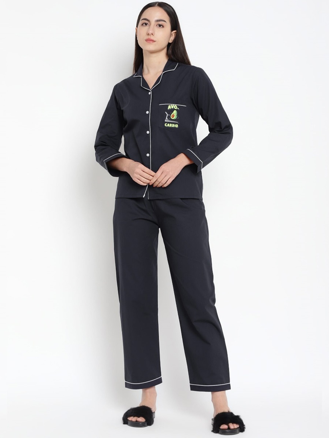 

shopbloom Graphic Printed Pure Cotton Night suit, Black