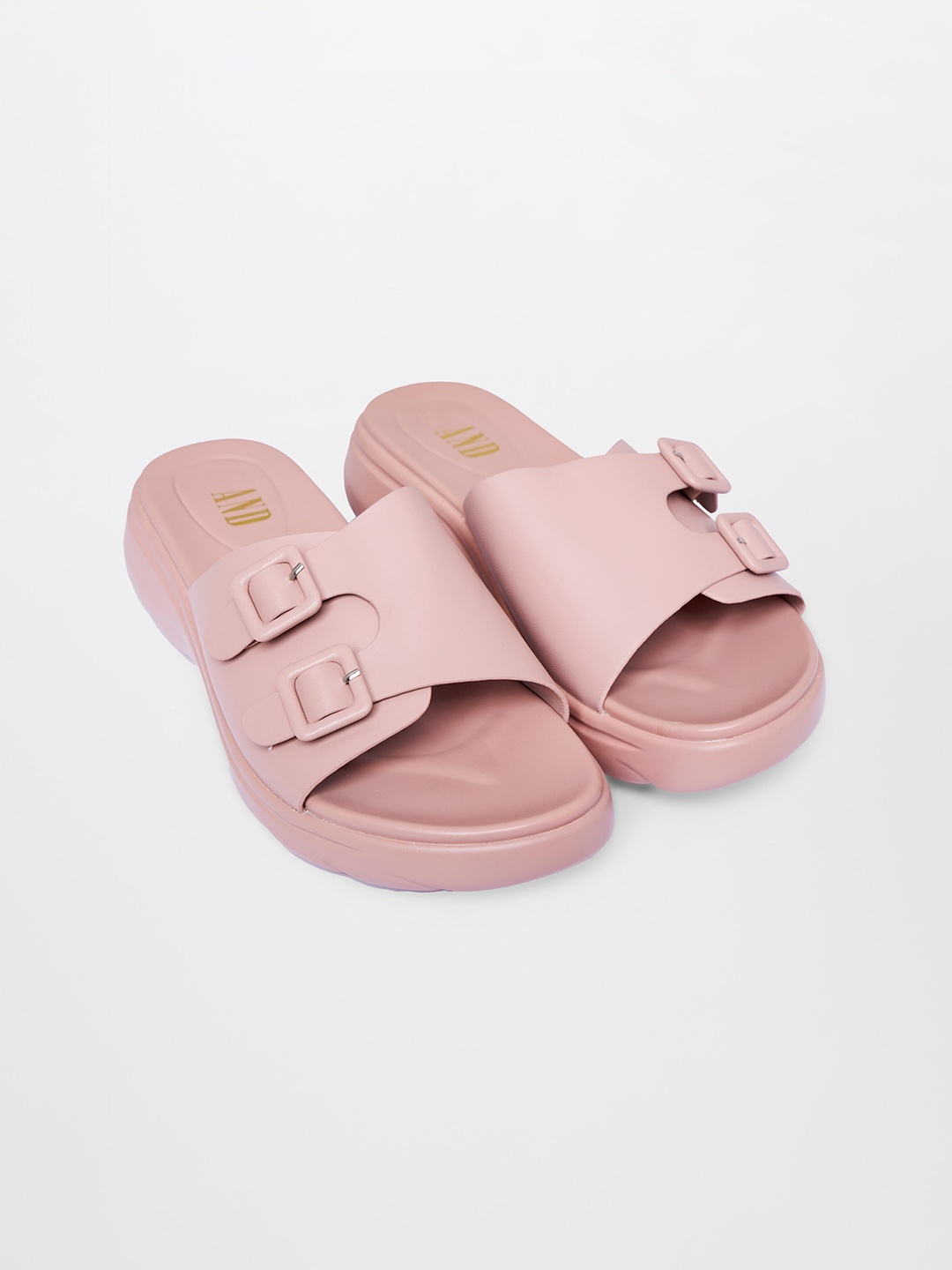

AND Buckle Detailed Open Toe Flats, Nude