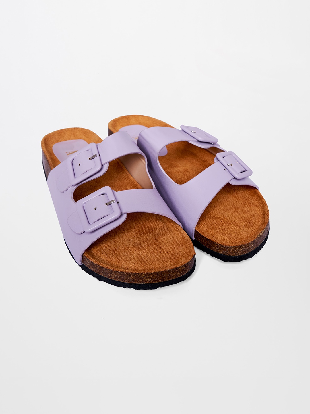 

AND Buckle Detailed Open Toe Flats, Purple