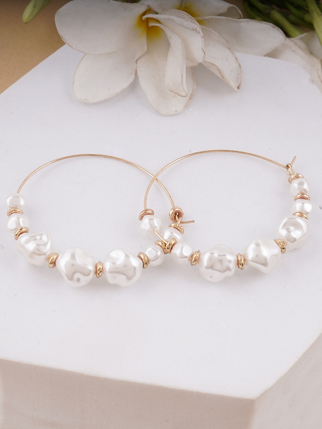 

Adwitiya Collection Gold Plated Beaded Hoop Earrings