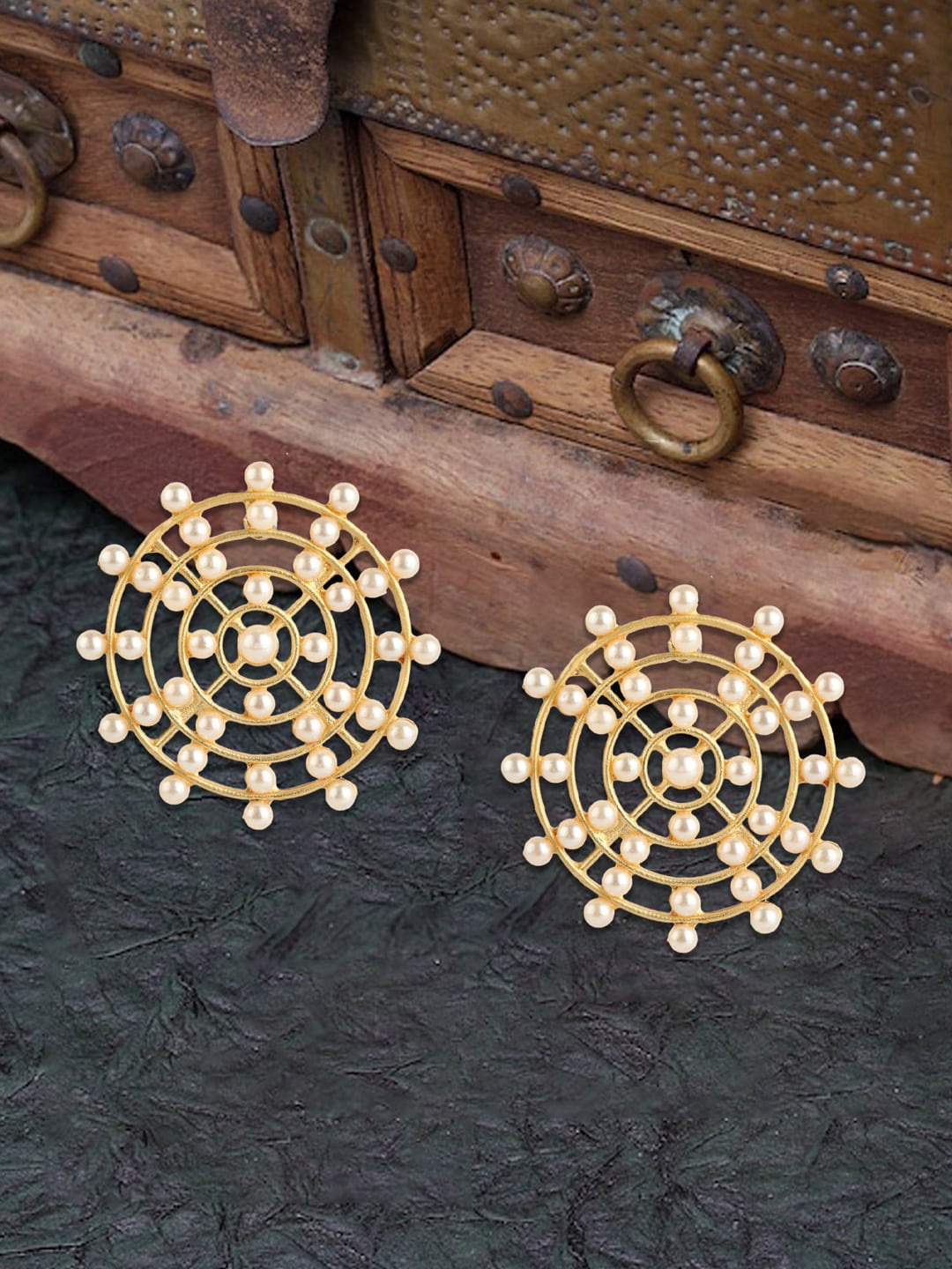 

Adwitiya Collection Gold-Plated Beaded Contemporary Orbit Studs
