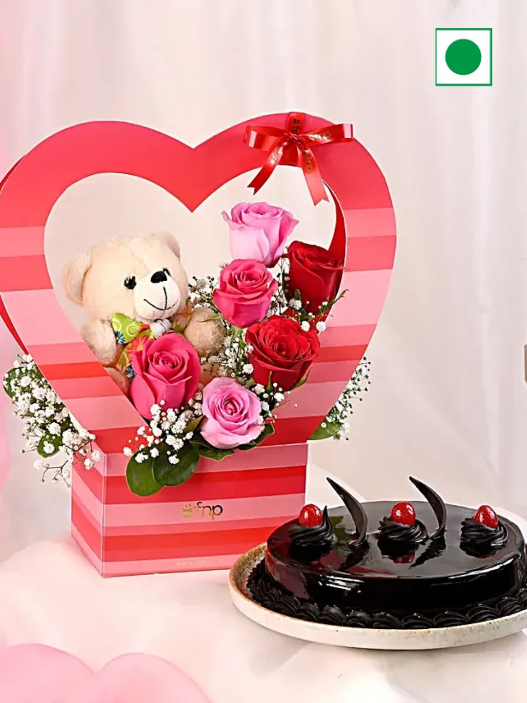 

fnp Set of 2 Warmth of Love Roses & Cake Cuddly Gift, Red