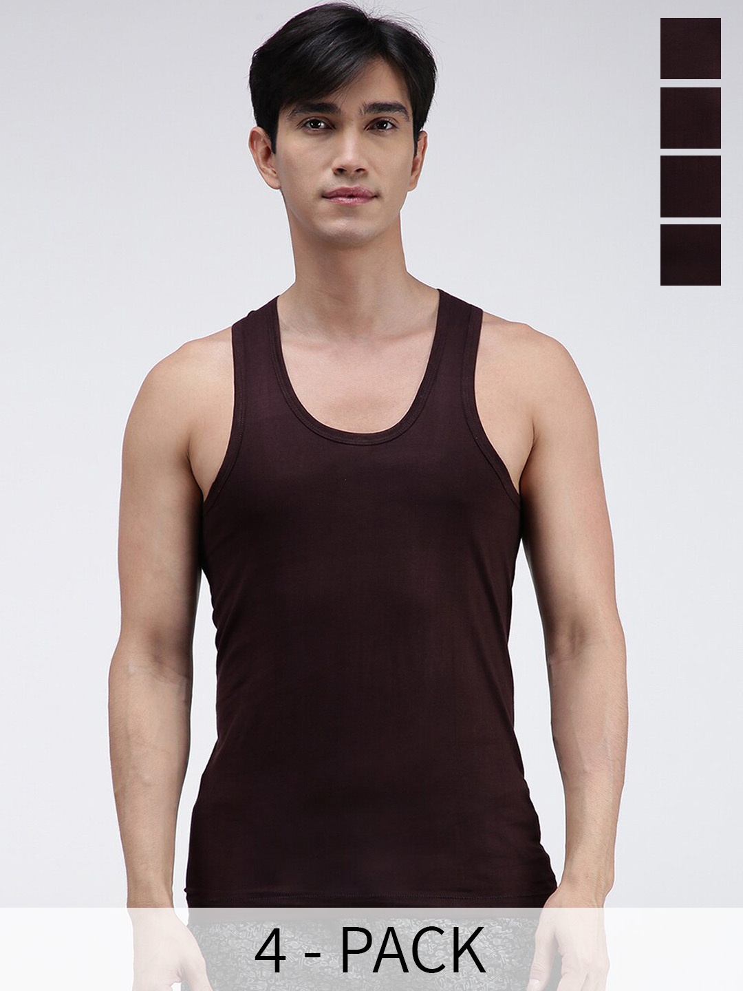

AMUL COMFY Pack Of 4 Pure Cotton Undershirt Vests AC-CVESTRN-CB-S-4PC, Coffee brown