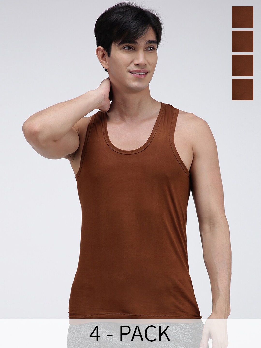 

AMUL COMFY Pack of 4 Pure Cotton Sleeveless Innerwear Vests AC-CVESTRN-LB-3XL-4PC, Brown