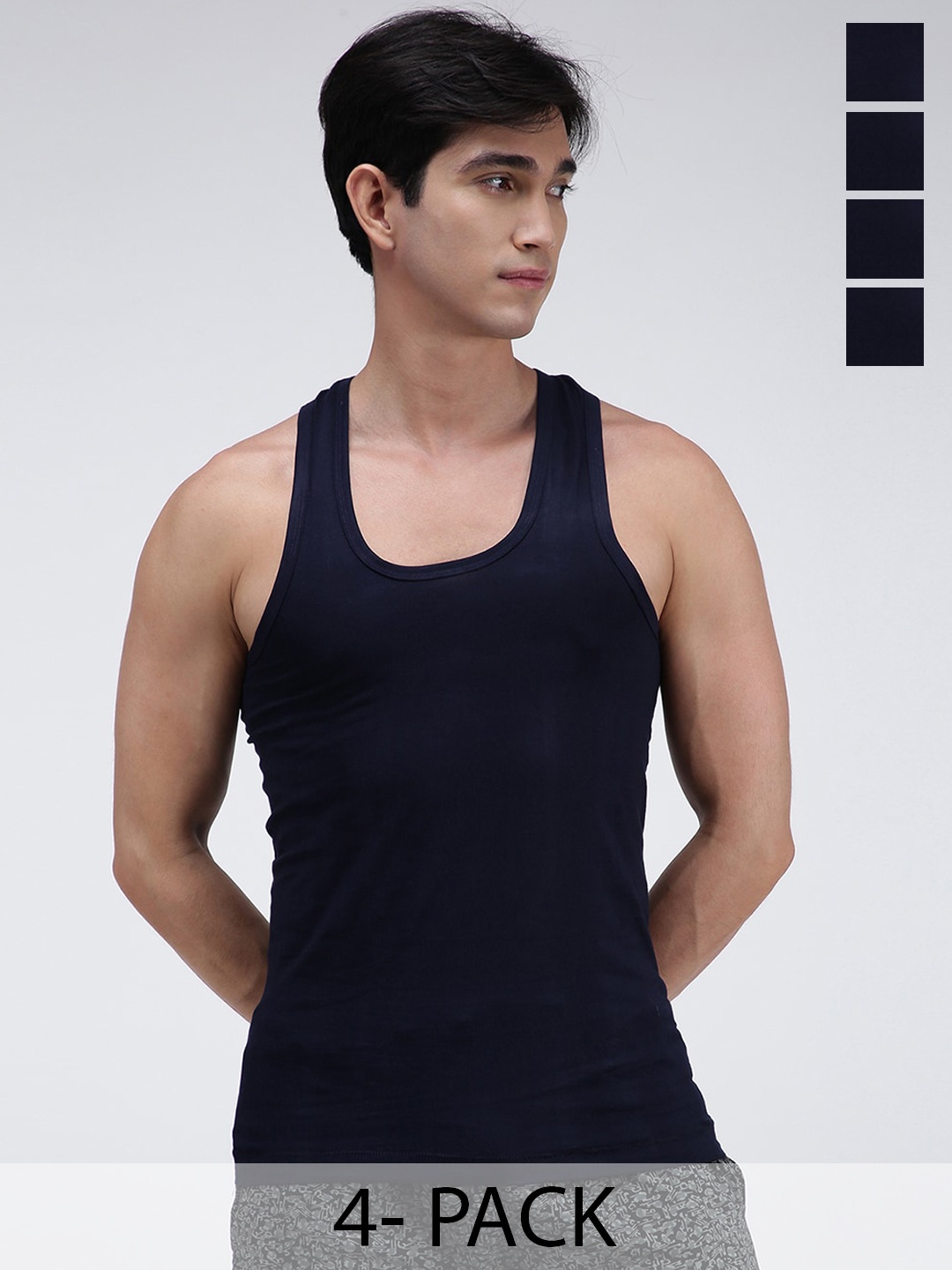 

AMUL COMFY Pack Of 4 Pure Cotton Sleeveless Innerwear Vests- AC-CVESTRN-NVY-4XL-4PC, Navy blue