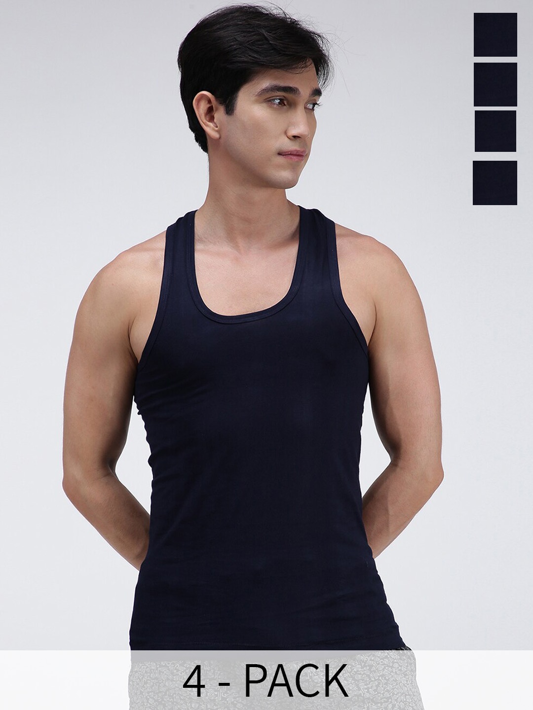 

AMUL COMFY Pack of 4 Pure Cotton Sleeveless Innerwear Vests AC-CVESTRN-NVY-2XL-4PC, Navy blue