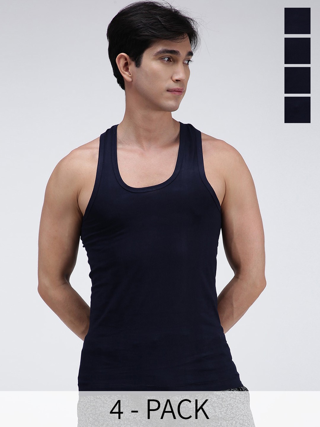 

AMUL COMFY Pack Of 4 Pure Cotton Sleeveless U Neck Innerwear Vests AC-CVESTRN-NVY-XS-4PC, Navy blue