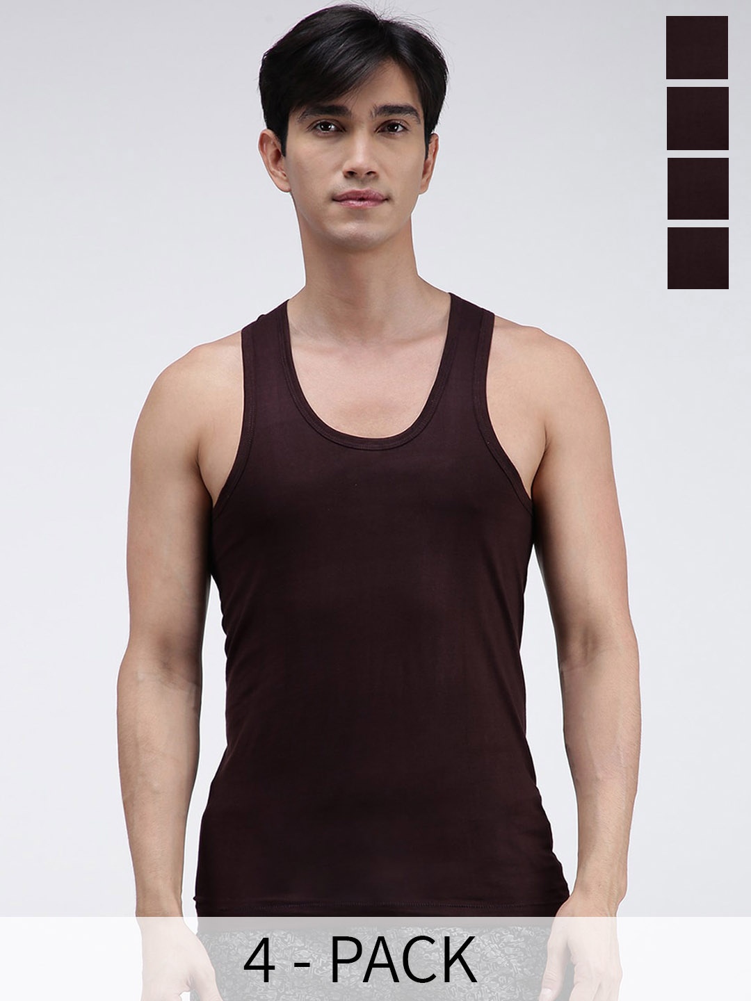 

AMUL COMFY Pack of 4 Pure Cotton Sleeveless Innerwear Vests AC-CVESTRN-CB-3XL-4PC, Coffee brown