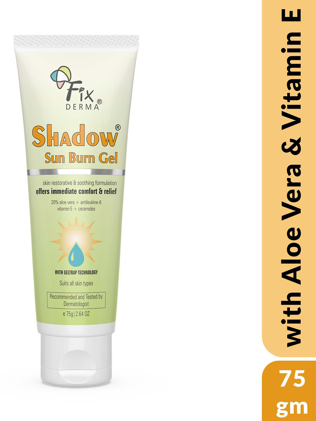 

FIXDERMA Shadow Sun Burn Gel With Aloe Vera & Vitamin E - 75g, Yellow
