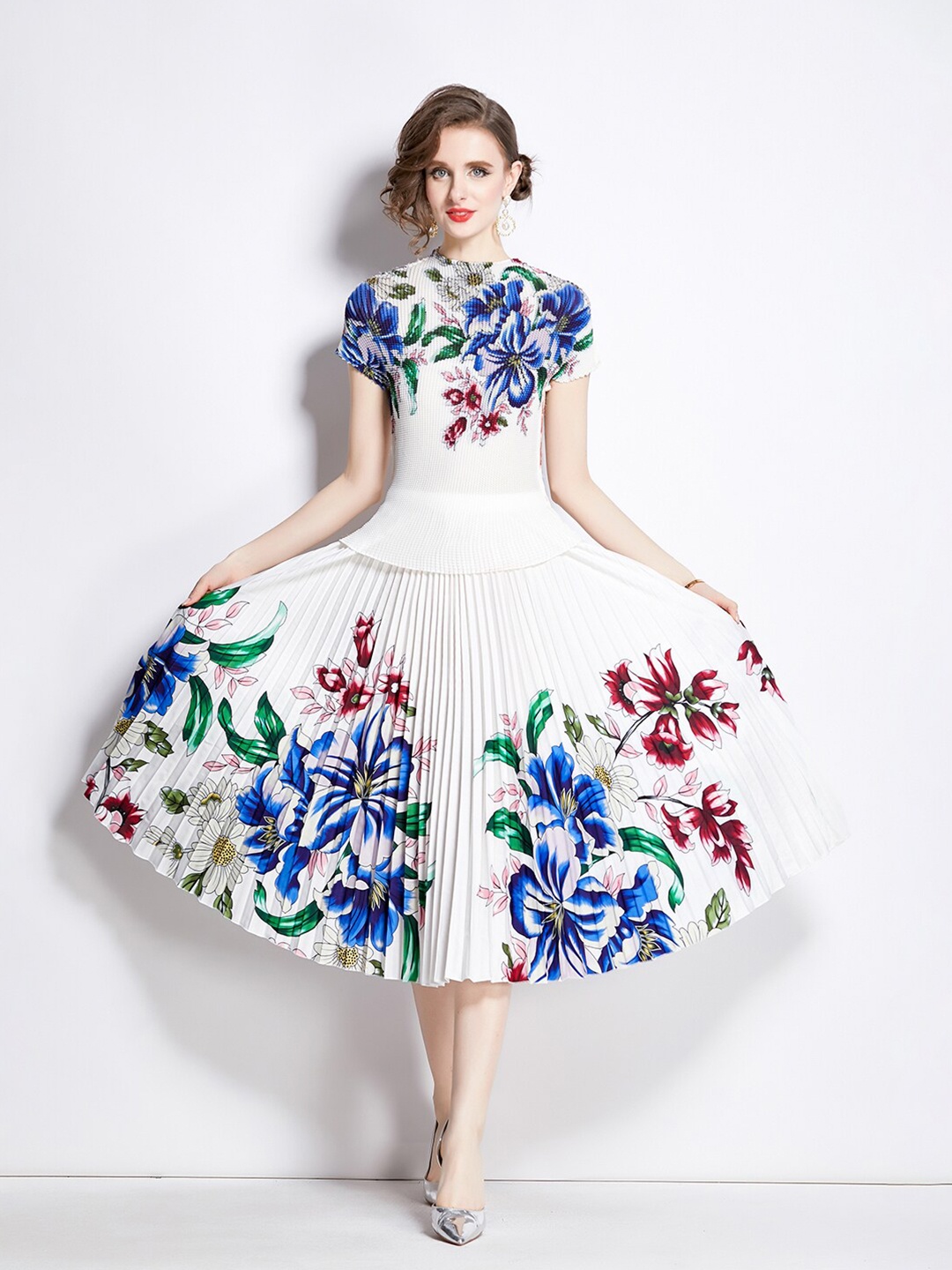 

JC Collection Floral Printed Top & Skirt, White