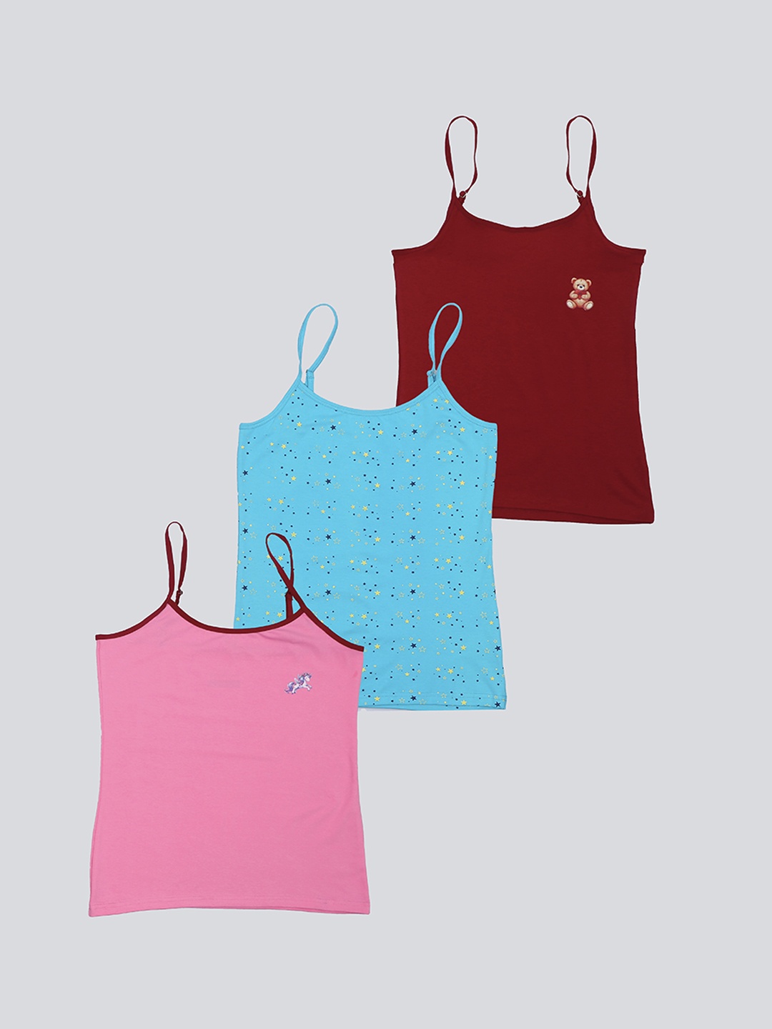 

F&S Girls Pack Of 3 Printed Shoulder Strap Camisoles, Blue