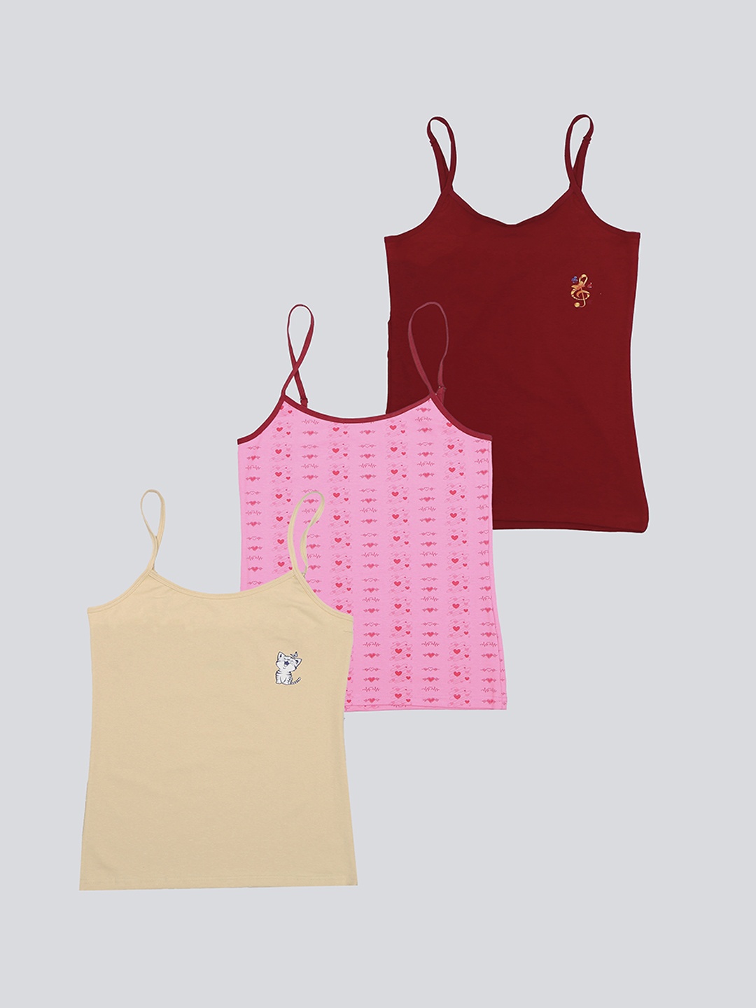 

F&S Girls Pack Of 3 Printed Camisoles, Pink