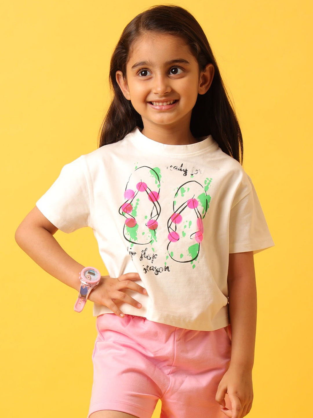

Anthrilo Girls Typography Printed High Neck Short Sleeves Cotton T-shirt, White