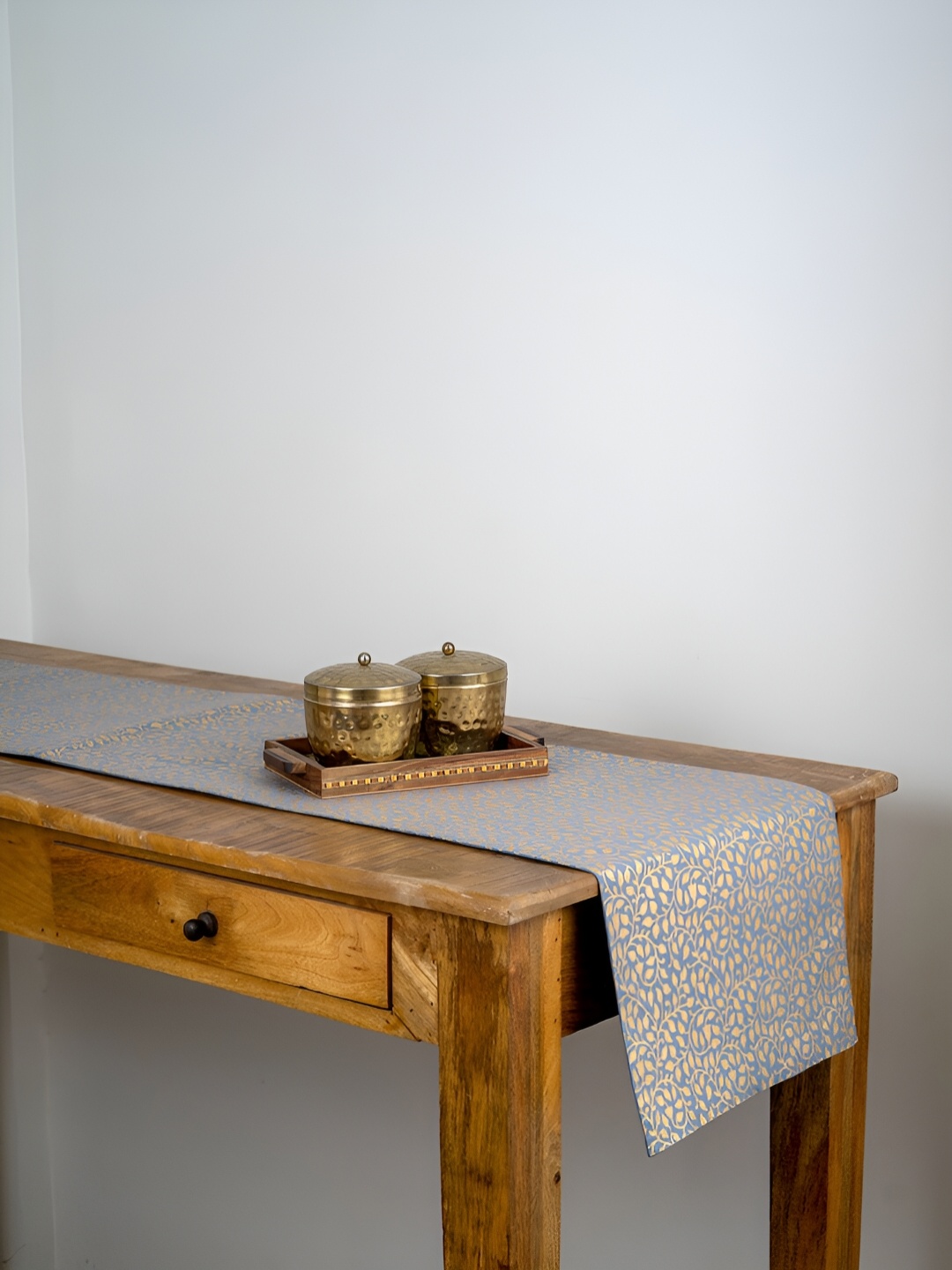 

Ratan Cart Blue & Gold Toned Ethnic Motifs Printed Pure Cotton Table Runner