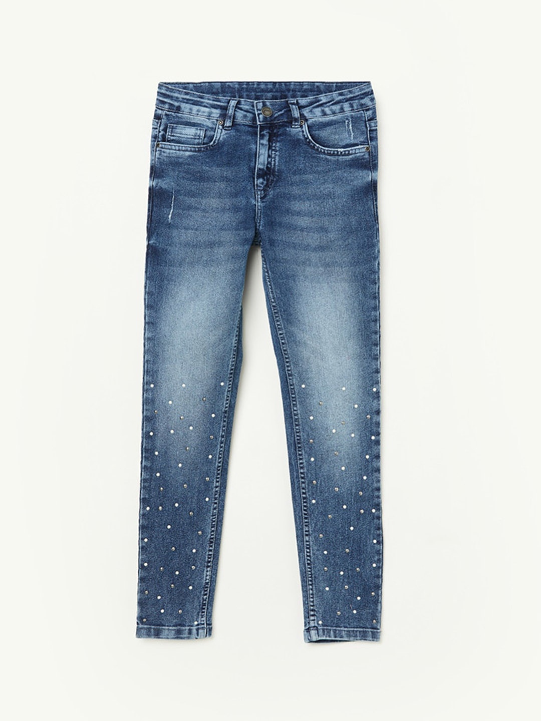 

Fame Forever by Lifestyle Girls Slim Fit Heavy Fade Embellished Jeans, Blue