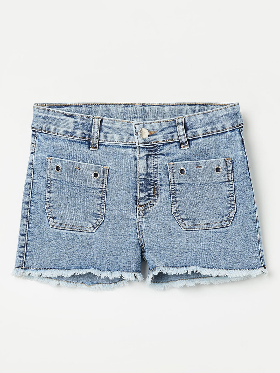 Fame Forever by Lifestyle Girls Printed Denim Shorts, Blue