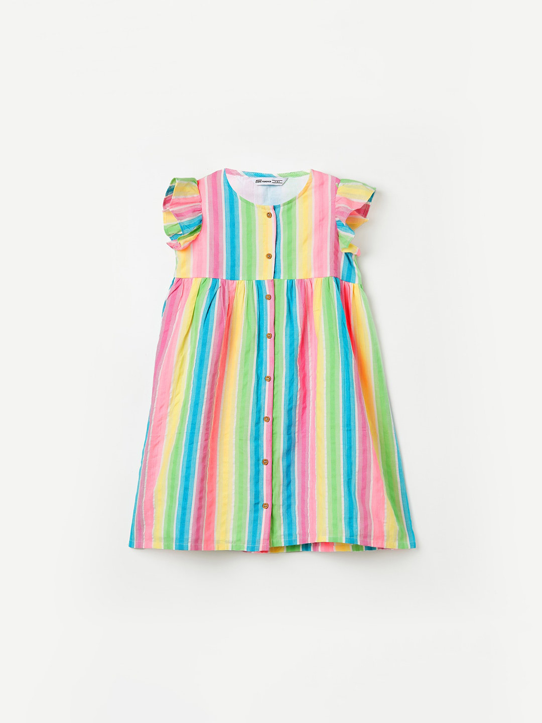

Fame Forever by Lifestyle Girls Striped Cotton Flared Sleeves A-Line Dress, Pink