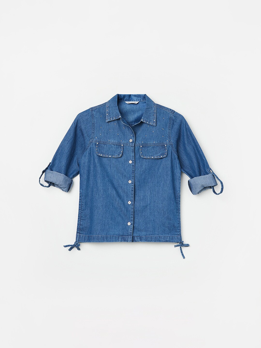 

Fame Forever by Lifestyle Girls Roll-Up Sleeves Cotton Shirt Style Top, Blue