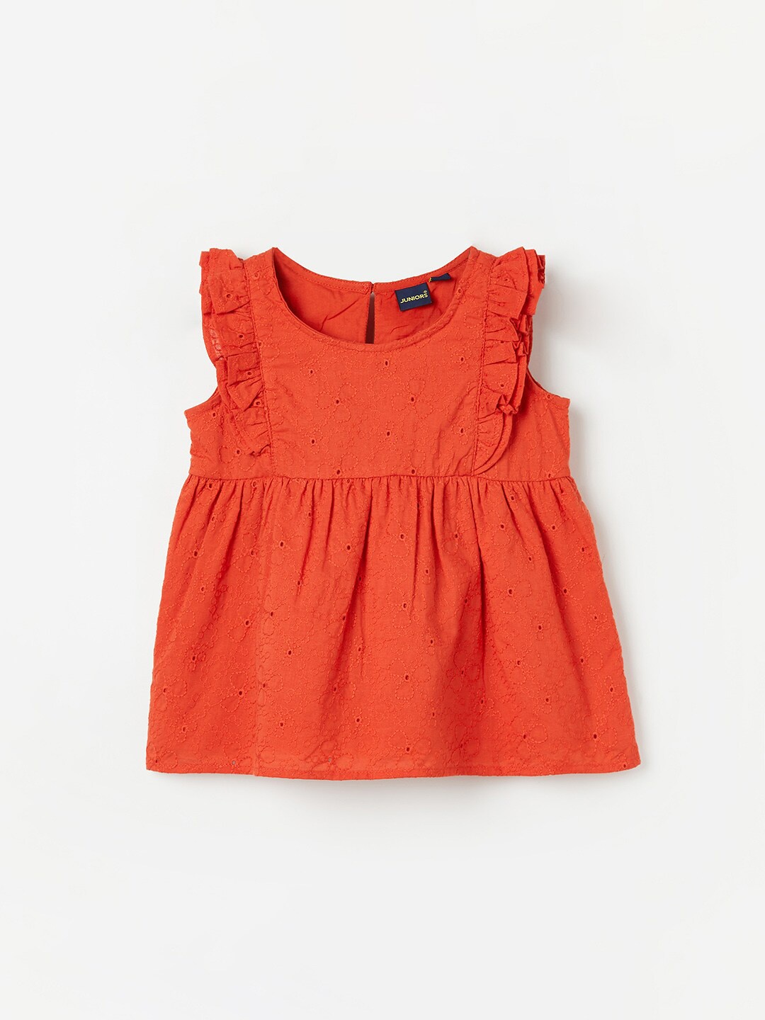 

Juniors by Lifestyle Girls Schiffli Self Design Round Neck Cotton Top, Red
