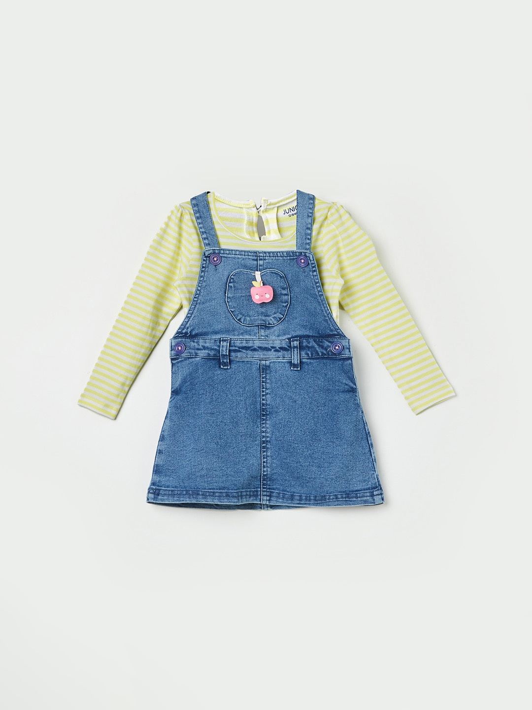 Juniors by Lifestyle Girls Shoulder Straps Cotton Pinafore Dress With Top, Blue