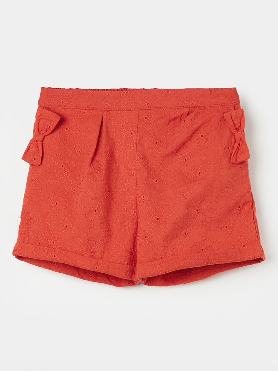 

Juniors by Lifestyle Infant Girls Self Design Schiffli Pure Cotton Bow Short, Red