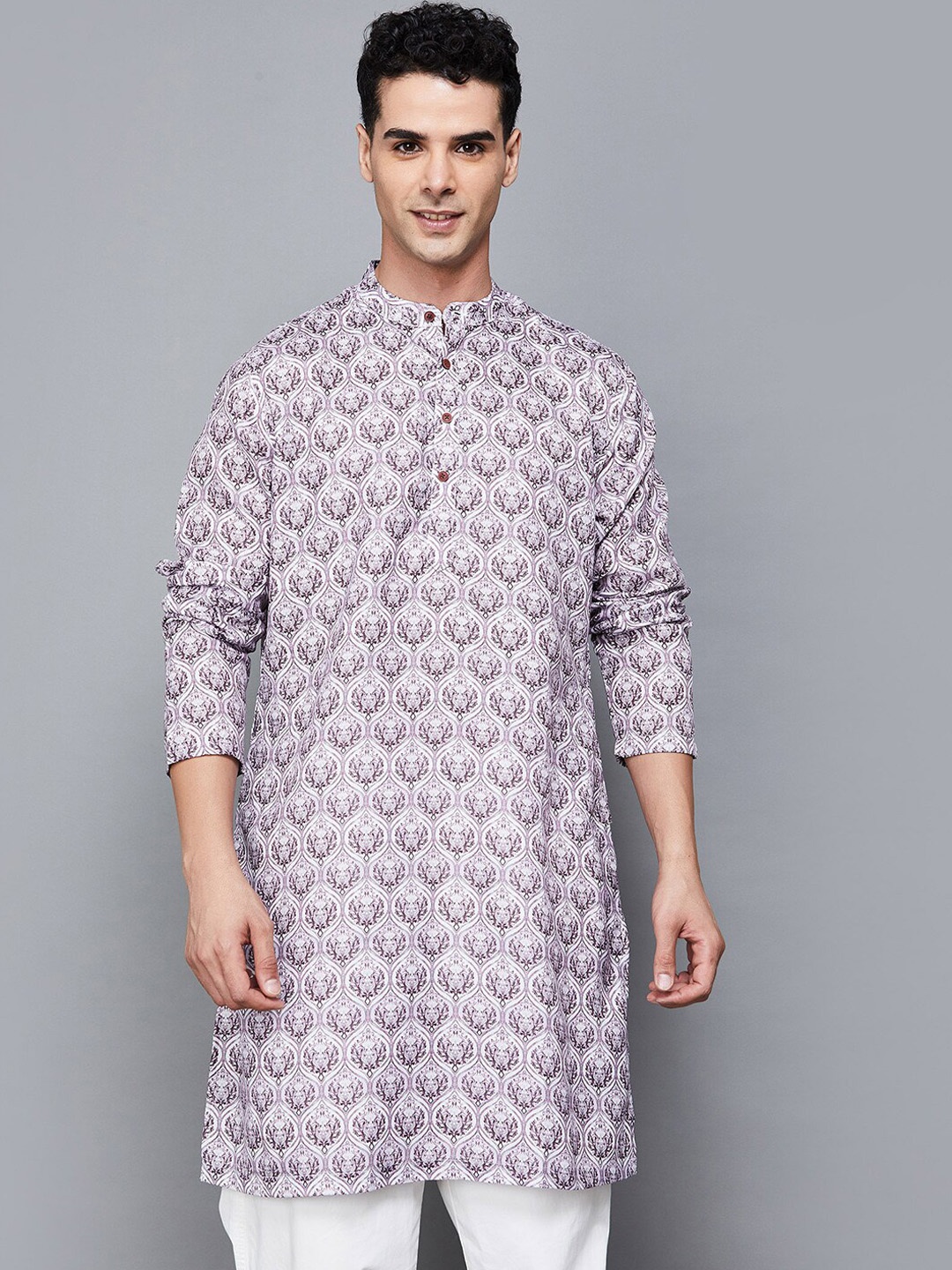 

Melange by Lifestyle Ethnic Motifs Printed Mandarin Collar Straight Kurta, Purple