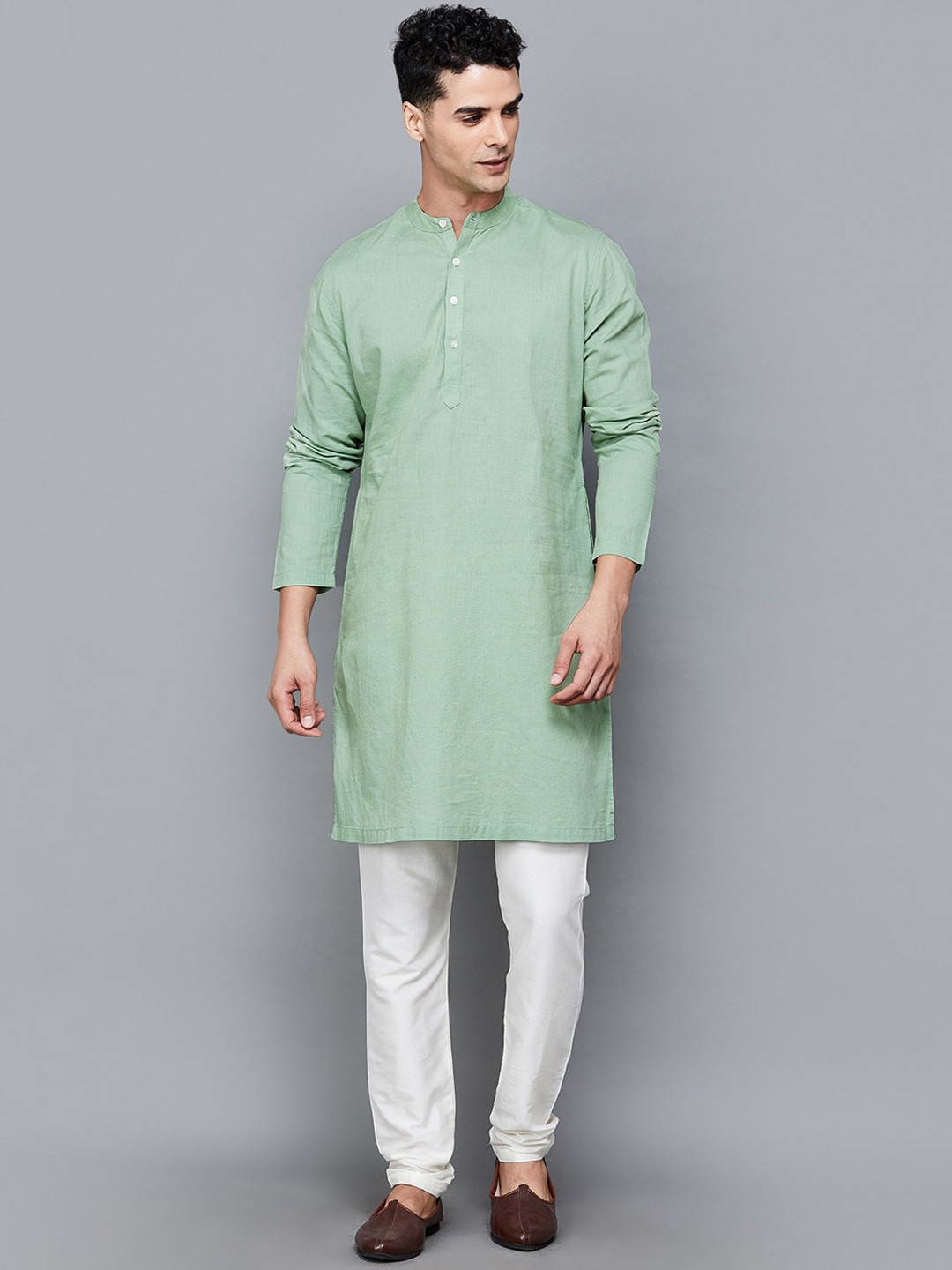 

Melange by Lifestyle Olive Green Thread Work Angrakha Straight Kurta