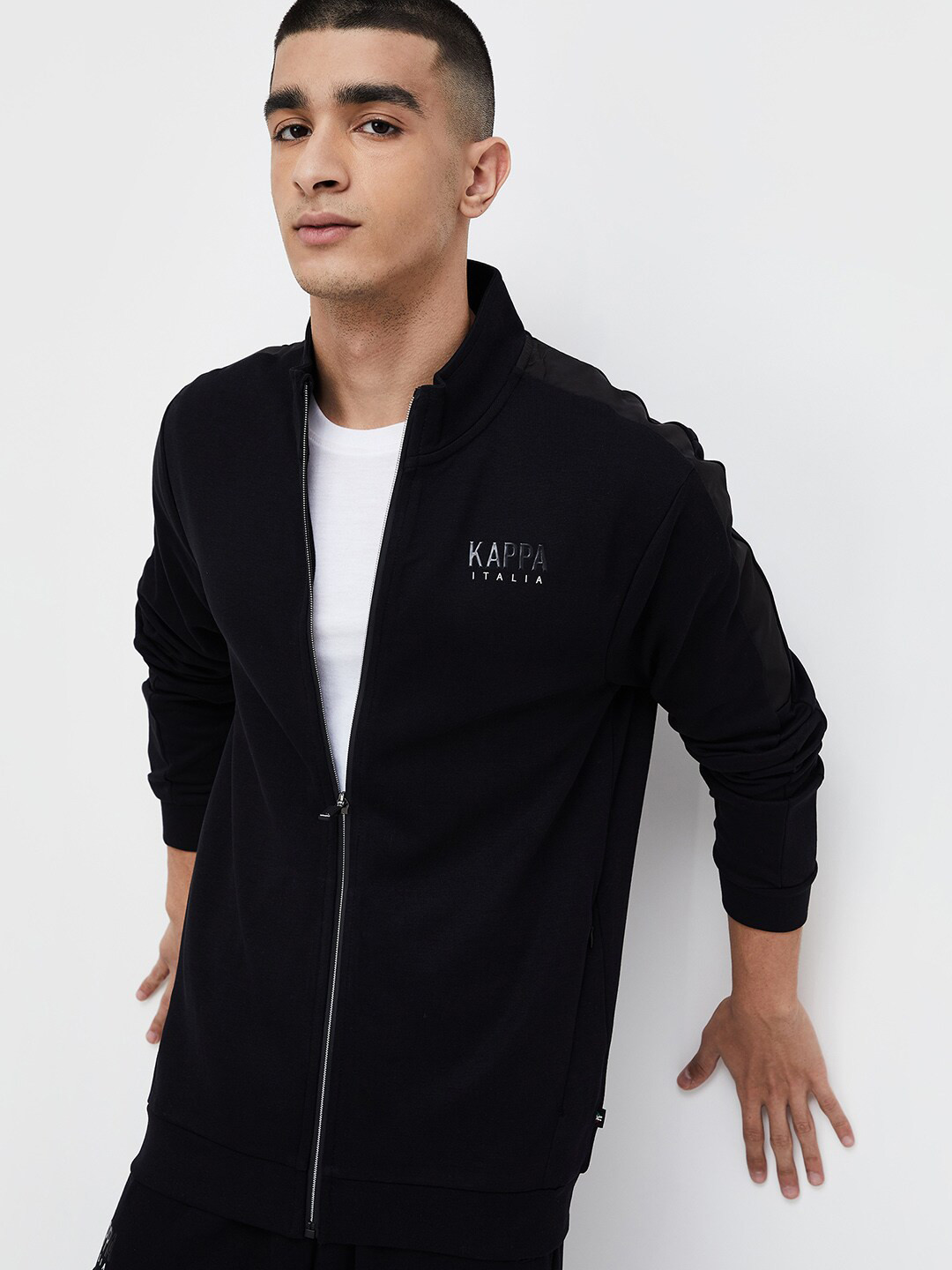 

Kappa Mock Collar Front-Open Sweatshirt, Black