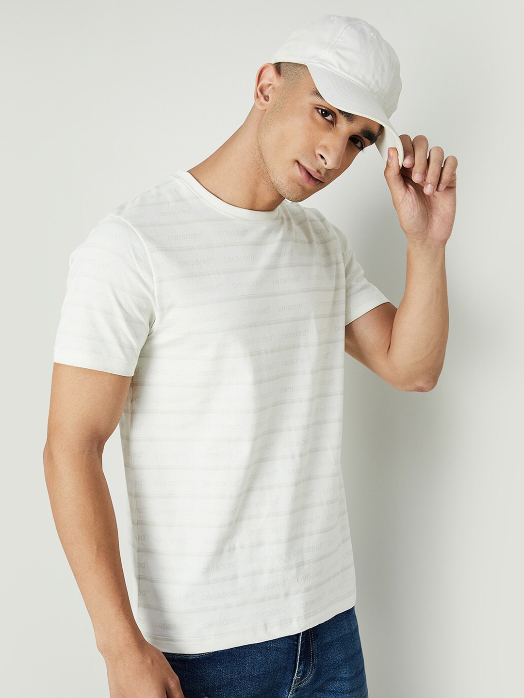 

Forca by Lifestyle Round Neck Striped Cotton T-shirt, White