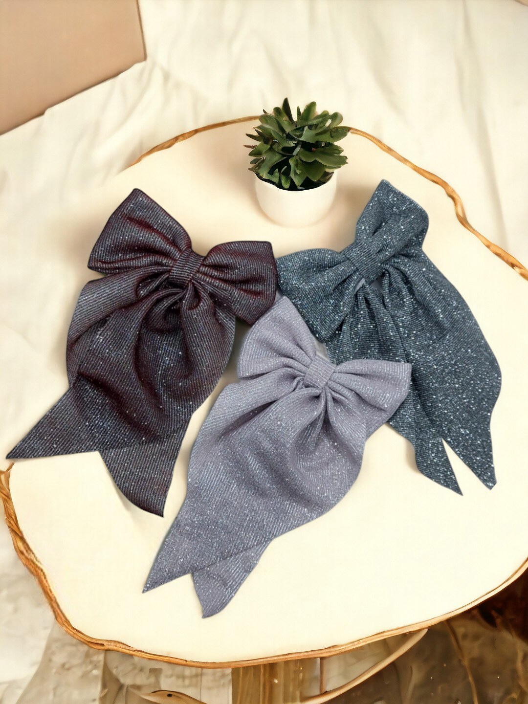 

AccessHer Set of 3 Embellished Ponytail Holders, Grey