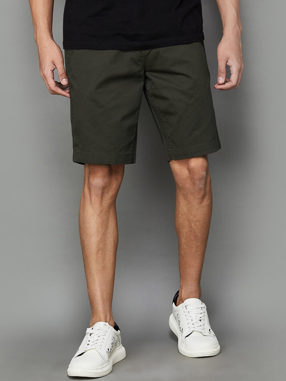 

Fame Forever by Lifestyle Men Mid-Rise Cotton Lycra Chino Shorts, Olive