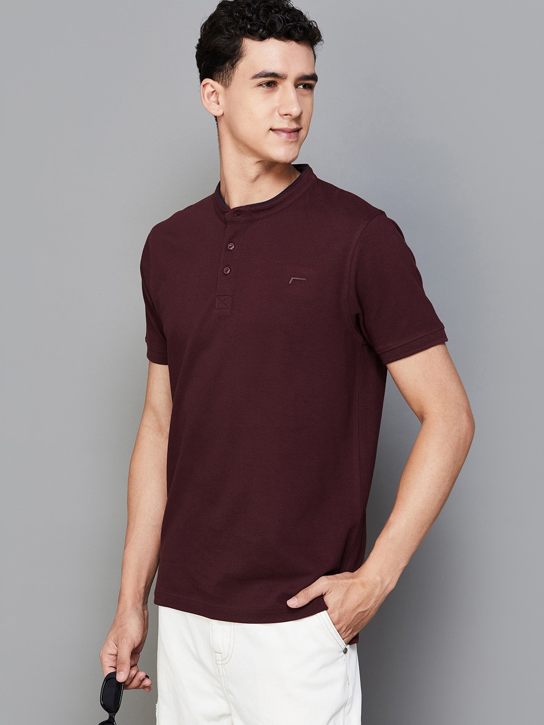 

Fame Forever by Lifestyle Henley Neck Pure Cotton T-shirt, Red