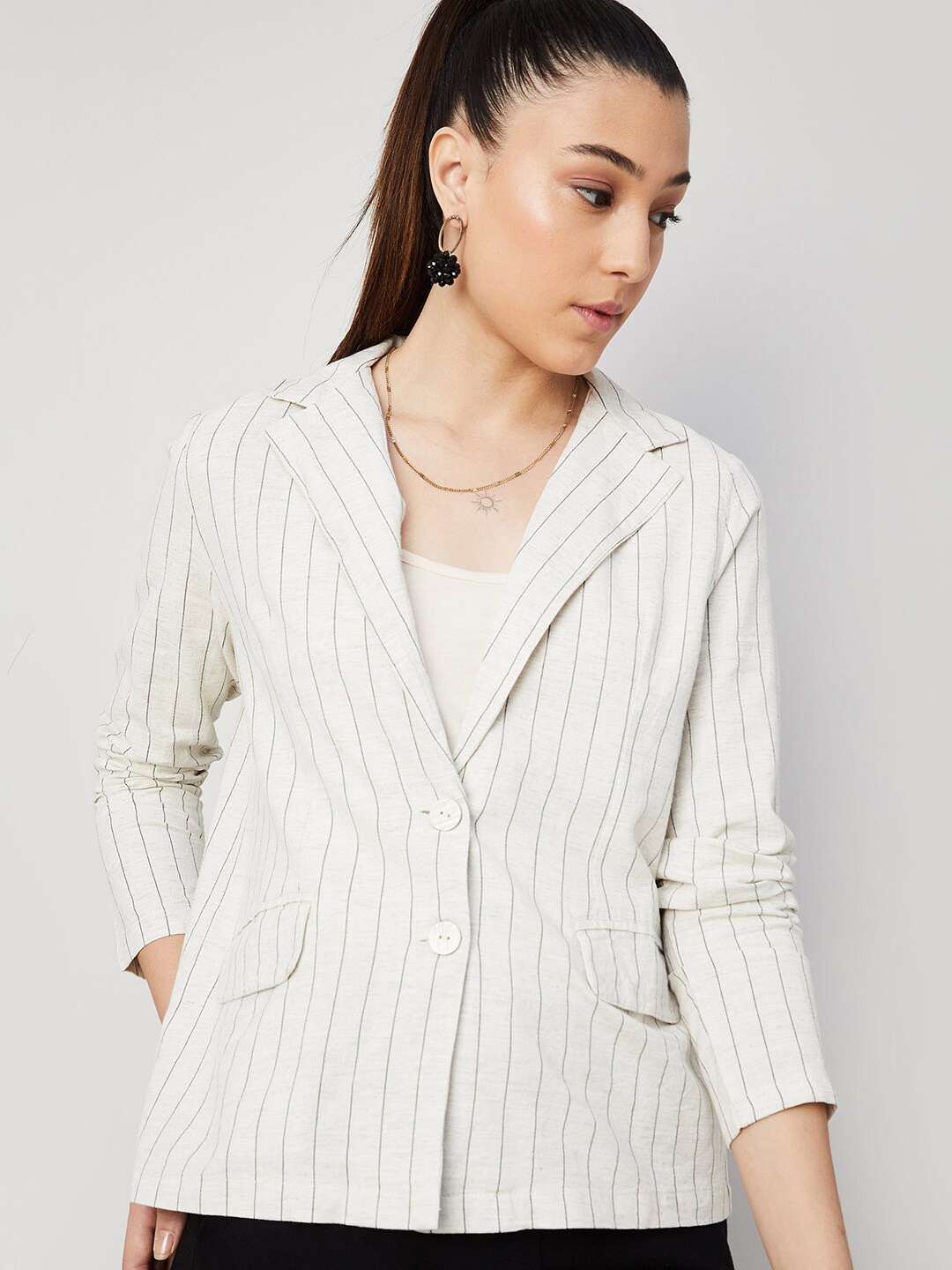 

CODE by Lifestyle Striped Lapel Shrug, Beige