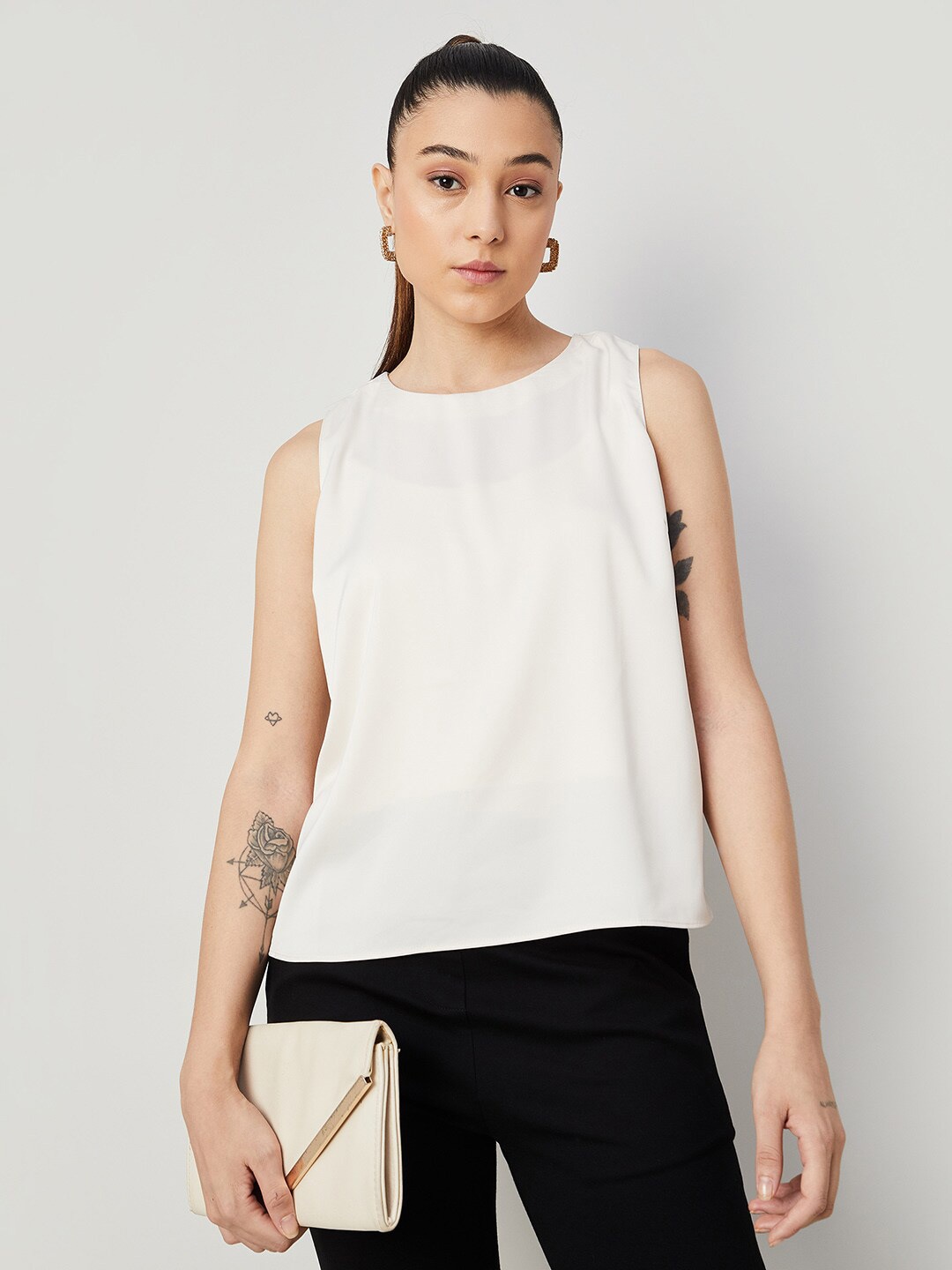 

CODE by Lifestyle Round Neck Sleeveless Tie-Ups Styled Back Top, Beige