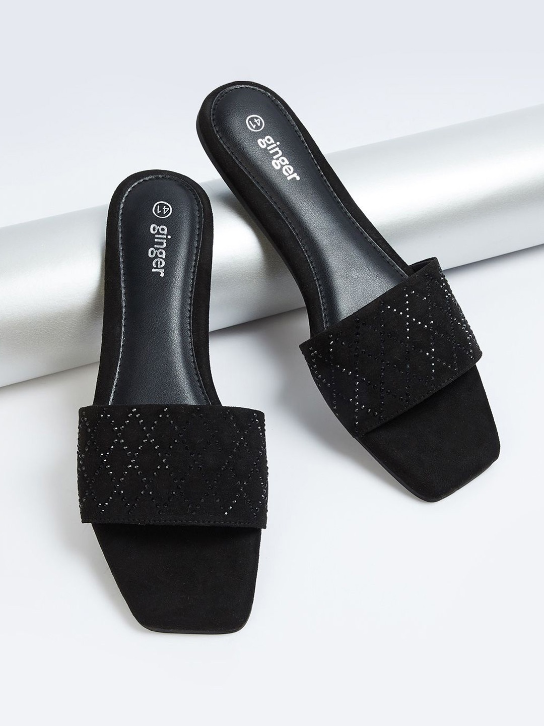 

Ginger by Lifestyle Embellished Open Toe Flats, Black