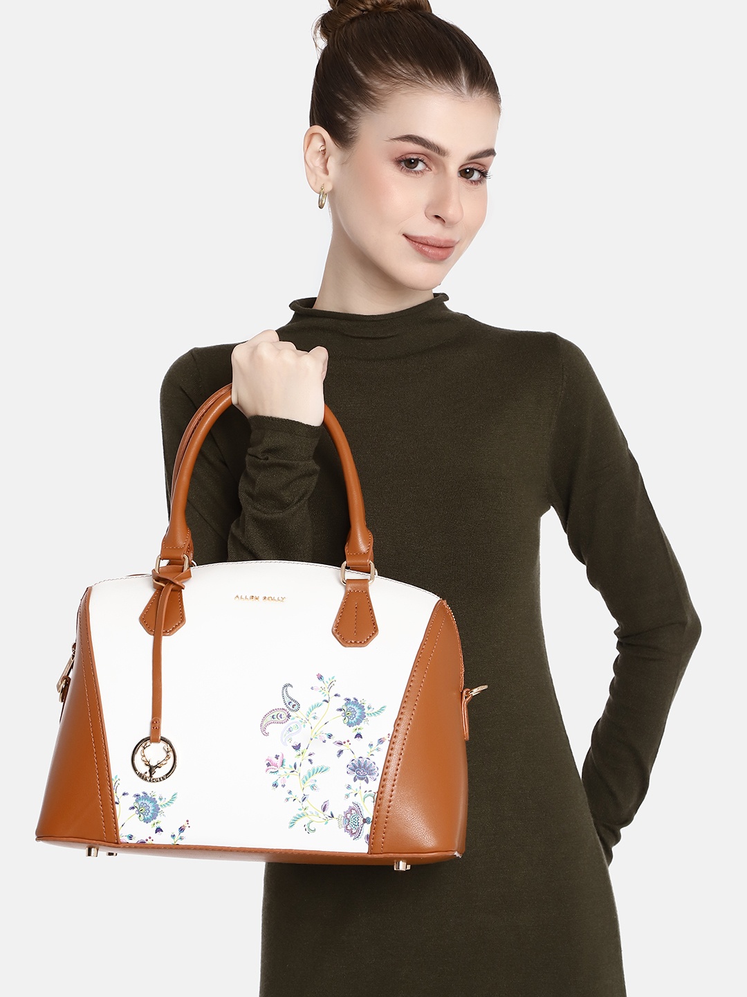 

Allen Solly Floral Printed Bowling Handheld Bag, White